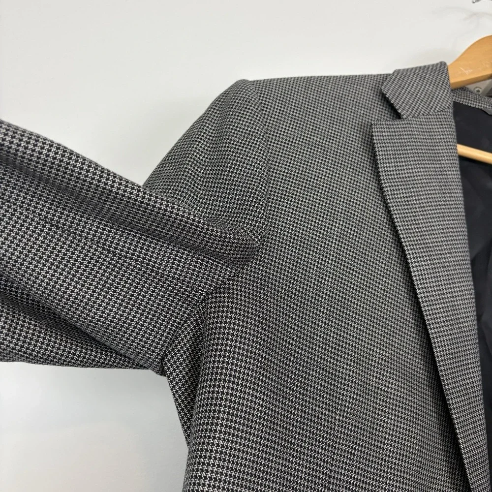Canali Blazer Mens 44L Houndstooth Silk Wool Sport Coat Jacket Gray Black